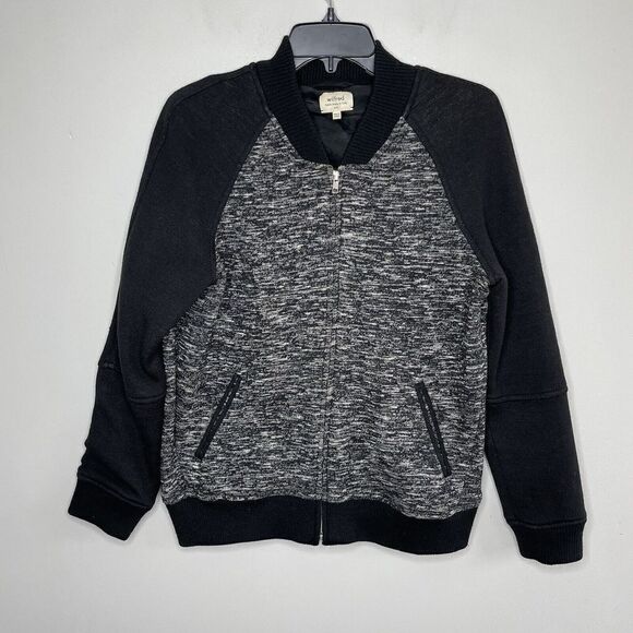 Aritzia WILFRED Womens Heather Black Wool-Blend Full-Zip Bomber Jacket Sz 6 - Picture 1 of 8